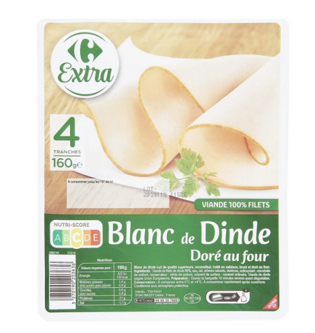 Blanc de dinde 4 tranches 160G