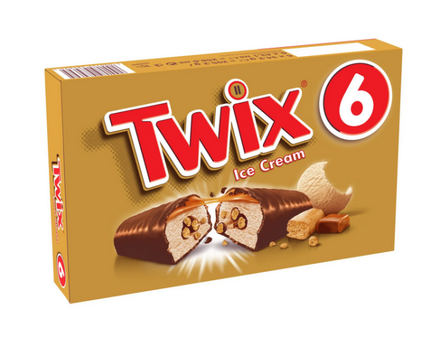 Barres glaces biscuit enrobes de chocolat et caramel TWIX 